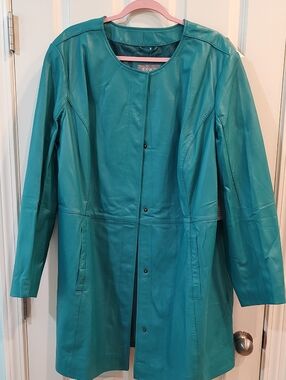Jessica London Teal Leather Longline Coat